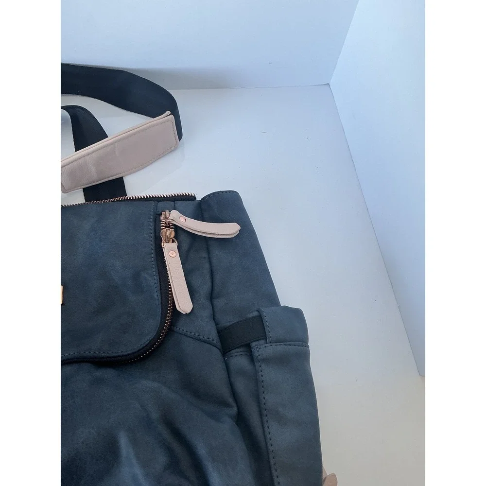 Petunia Pickle Bottom‎ Diaper Bag Blue Cream Vegan Leather Travel Tote